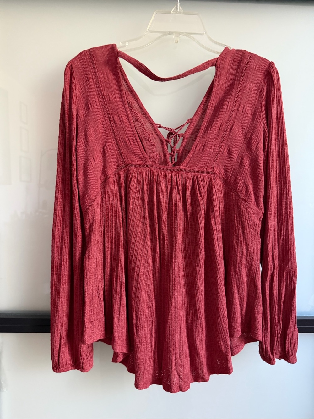 Lucky Brand M Red Boho Embroidered Lace Up Tassel Peasant Blouse - Picture 3 of 5